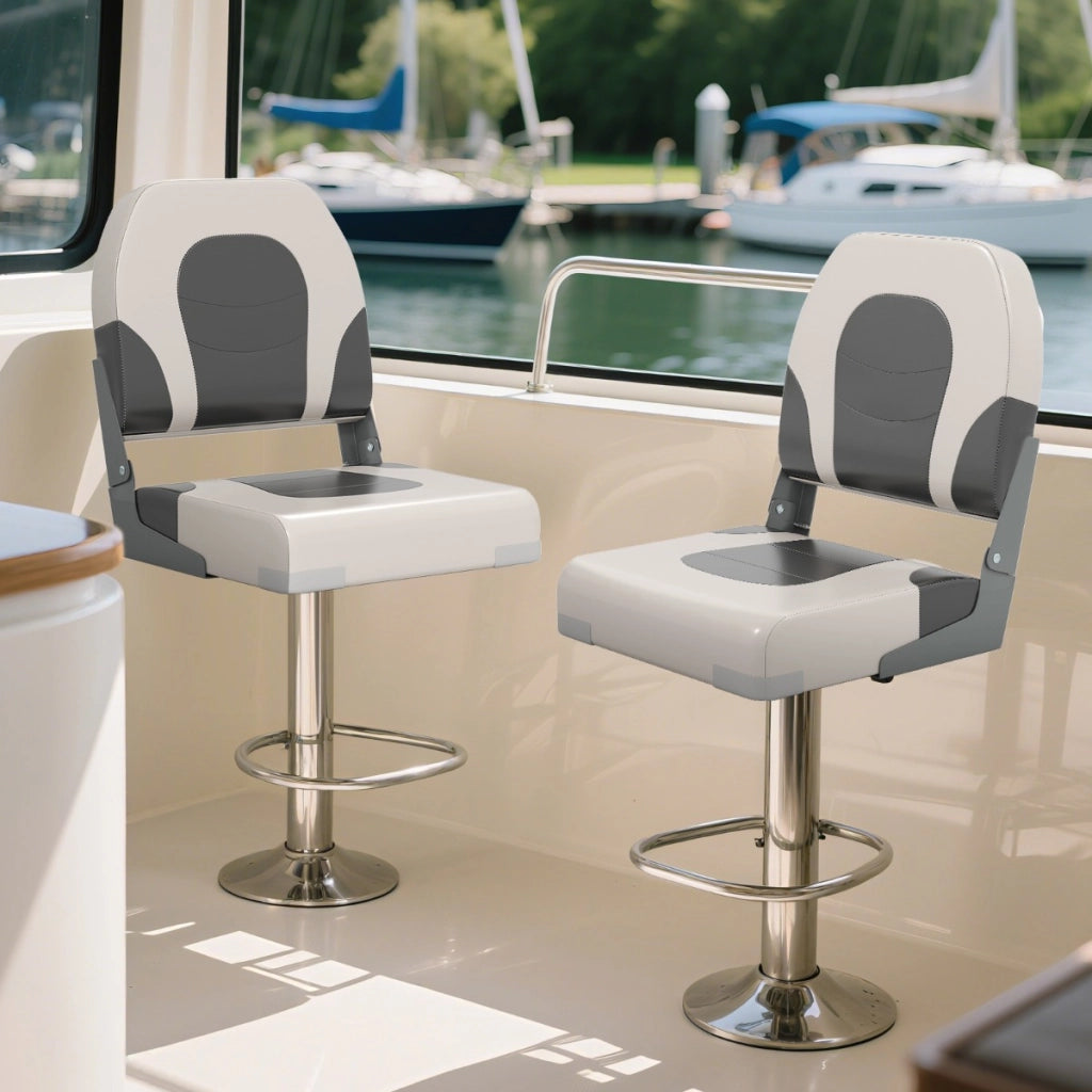 Set da 2 sedie da barca con rivestimento in pelle artificiale impermeabile, Sedia da capitano pieghevole imbottita Grigio-Sport acquatici