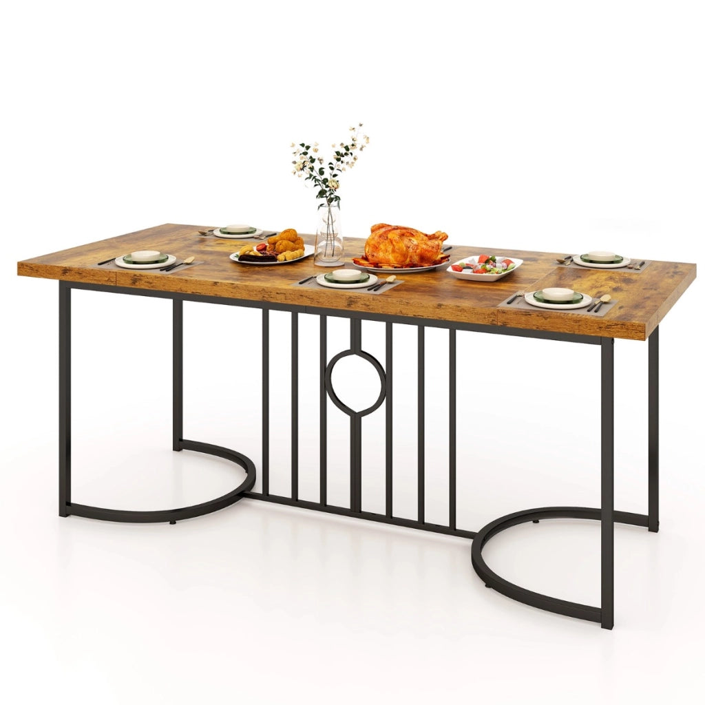 Tavolo da pranzo da 180cm per 6-8 persone-Tavolino da cucina rettangolare con struttura in metallo carico 135KG Marrone