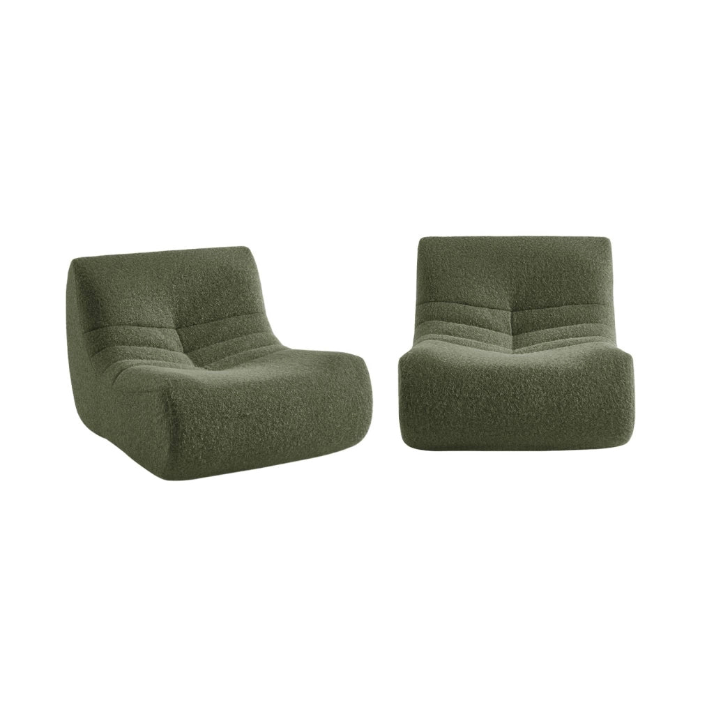 Divano modulare tessuto effetto alpaca, 2 posti, verde kaki