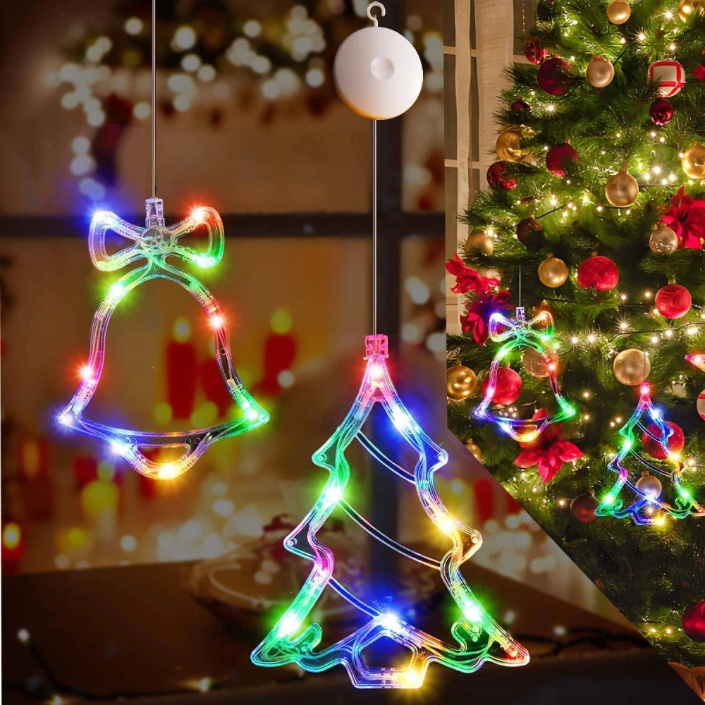 Trade Shop - Luci Di Natale A Batteria Con Ventosa Tenda Luminosa X Vetro Finestra Multicolor -