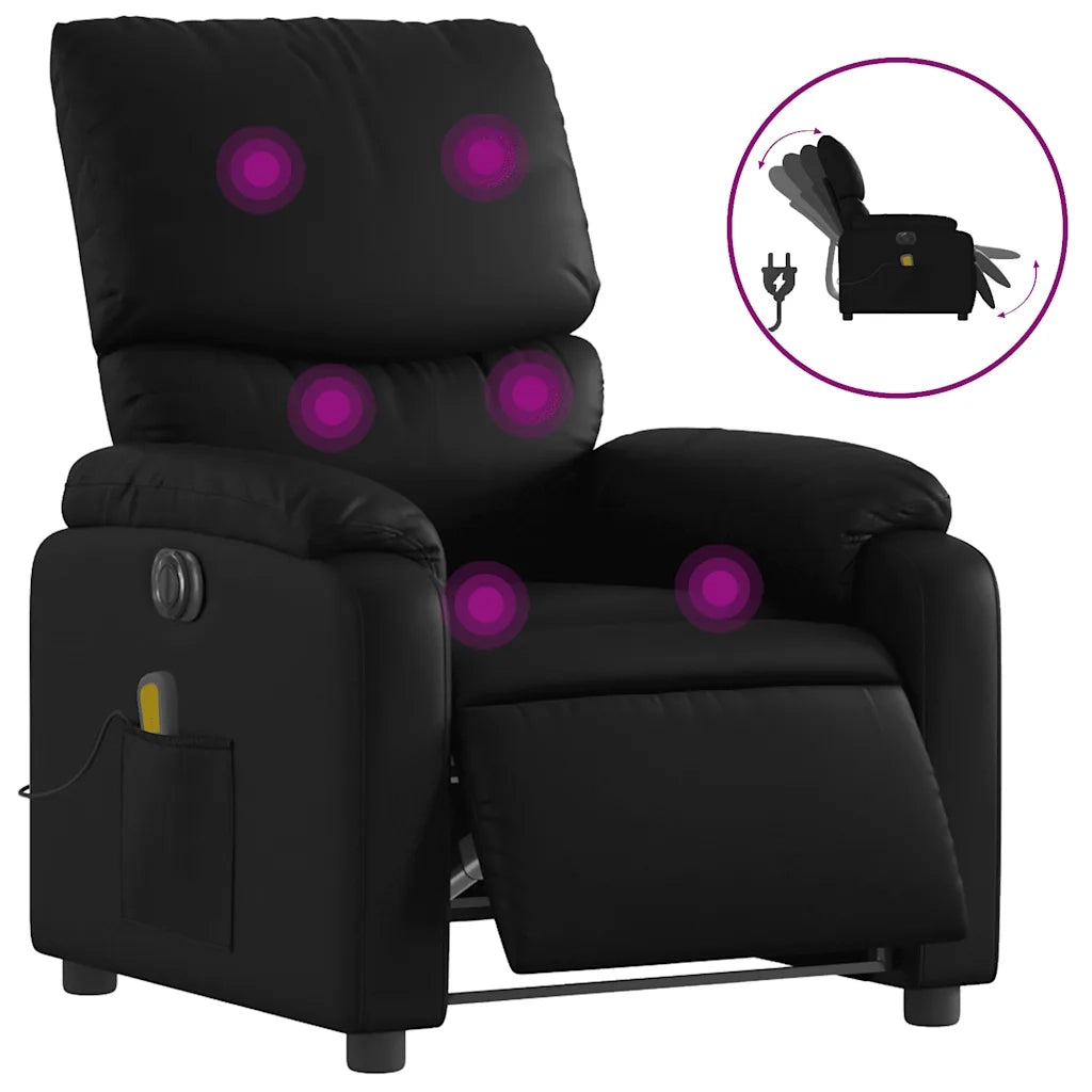 Poltrona Massaggiante | Sedia Relax Reclinabile Elettrica Nera in Similpelle