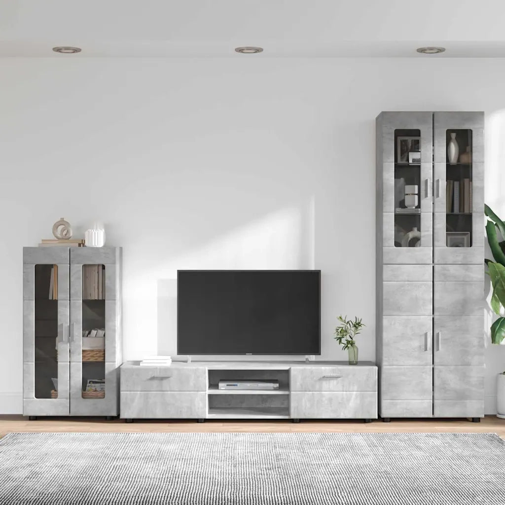 Set mobile TV con porta FLORIN Grigio cemento Legno multistrato