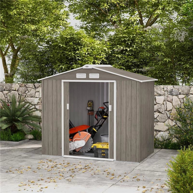 CASETTA DA GIARDINO IN METALLO CON PRESE D'ARIA E DOPPIA PORTA SCORREVOLE 2.1X1.3M MARRONE CHIARO