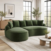 Divano modulare in ciniglia; 2 moduli; con chaise longue e ampi braccioli; verde