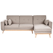 Divano Angolare ad Angolo Sinistro Beige in Tessuto Imbottito a L con Seduta Trapuntata Cuscini Decorativi e Funzione Letto