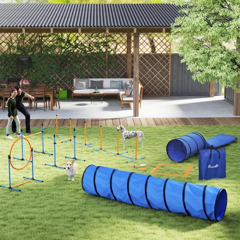 Set agility per cani ULEVR con tunnel, ostacoli, cerchio e slalom, altezza regolabile, arancione