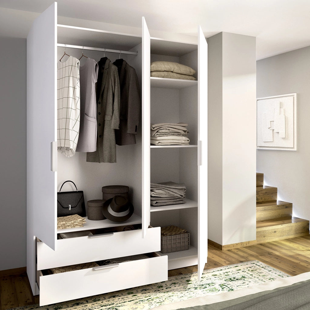 Armadio Camera da Letto Mayos, Guardaroba 3 Ante Appendiabiti, 51x137 cm Bianco
