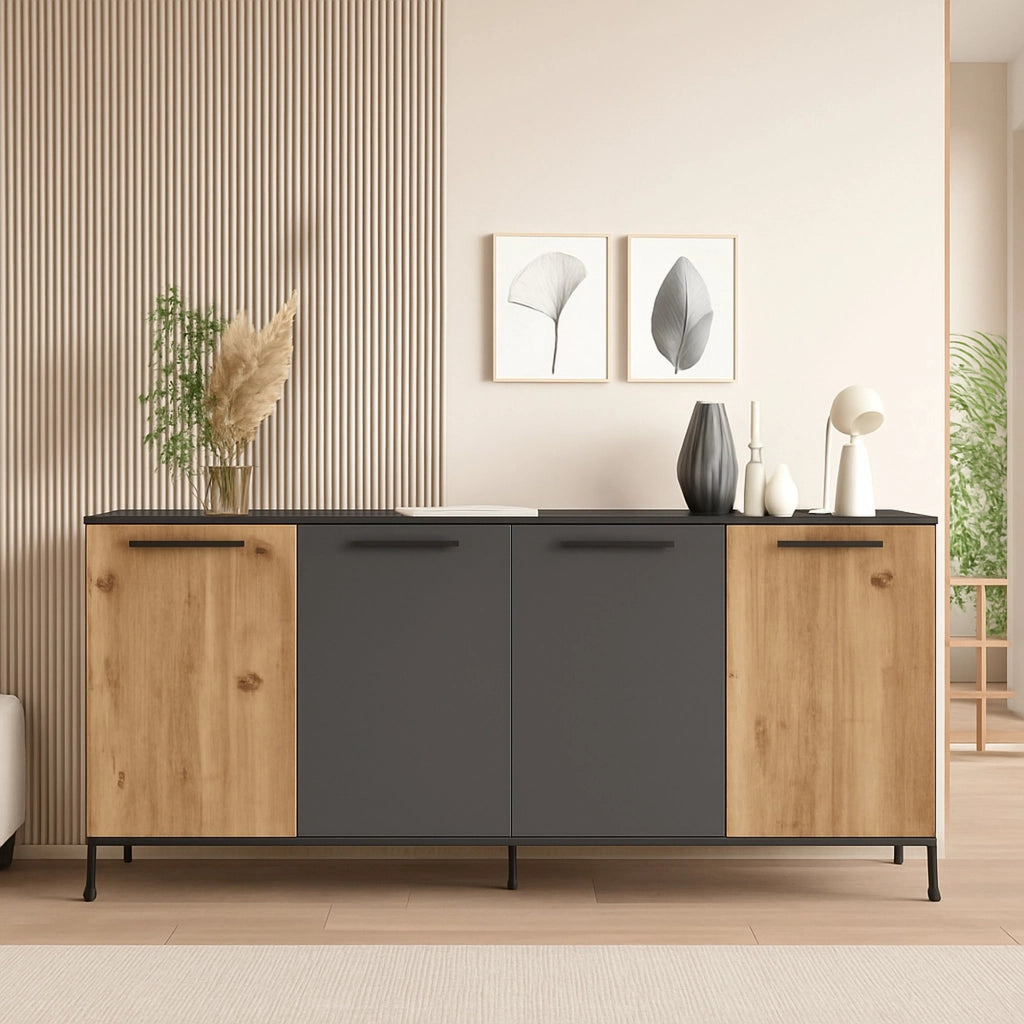 Madia Bratislava, Credenza 2 Ripiani, 160x40x72h cm Marrone Quercia