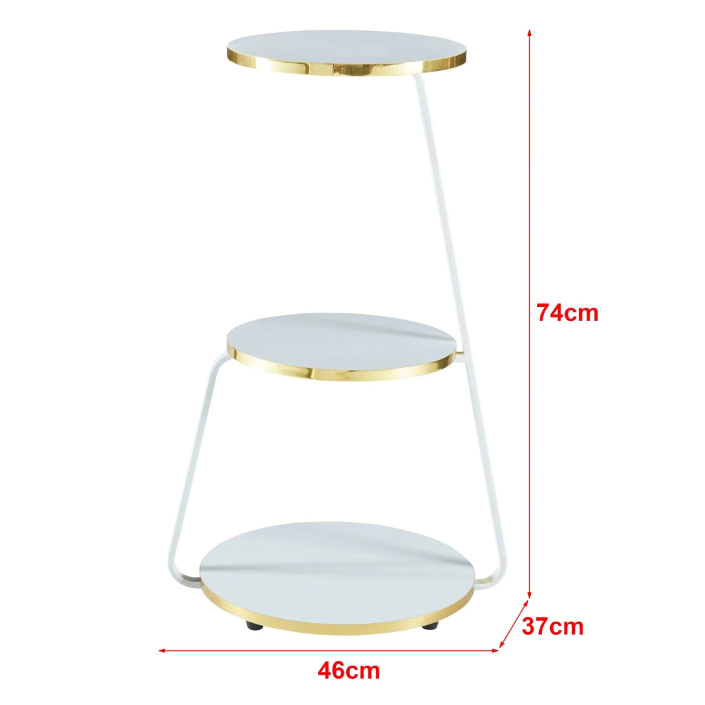 Tavolino laterale a 3 ripiani 74 x 46 x 37 cm bianco / oro 03_0008645