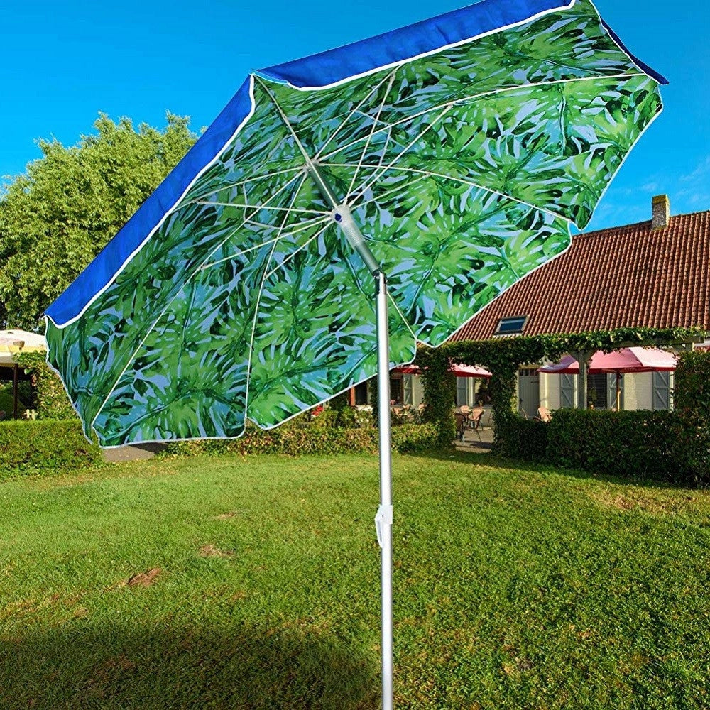 Trade Shop - Ombrellone Mare Spiaggia Giardino Alluminio Grande 200cm Tropical Con Custodia -