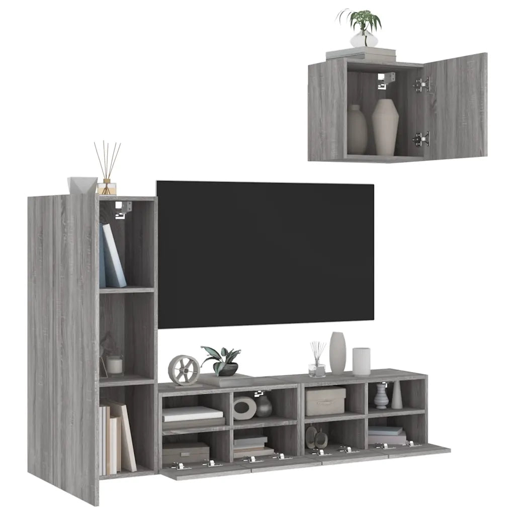 Mobili TV a Muro 4pz-Set di 4 Credenza per TV sospesa Grigio Sonoma in Legno Multistrato 255419