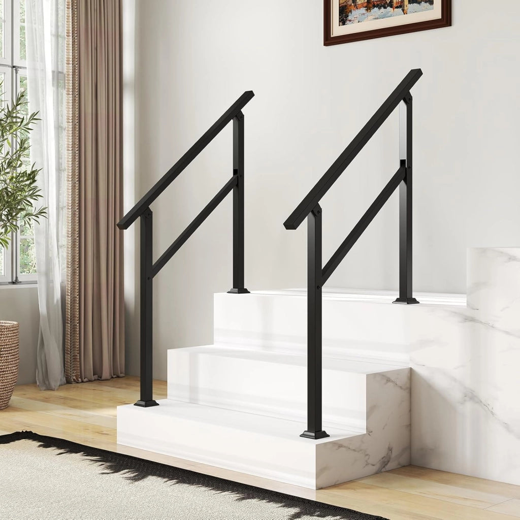 Corrimano per Scala, Corrimano in Metallo per 0-2/3/4 Gradini con Regolazione dell’Angolo, Portata 150 kg, Rieghiera per Terrazzo, Ingresso e Balcone (104 x 92 cm)