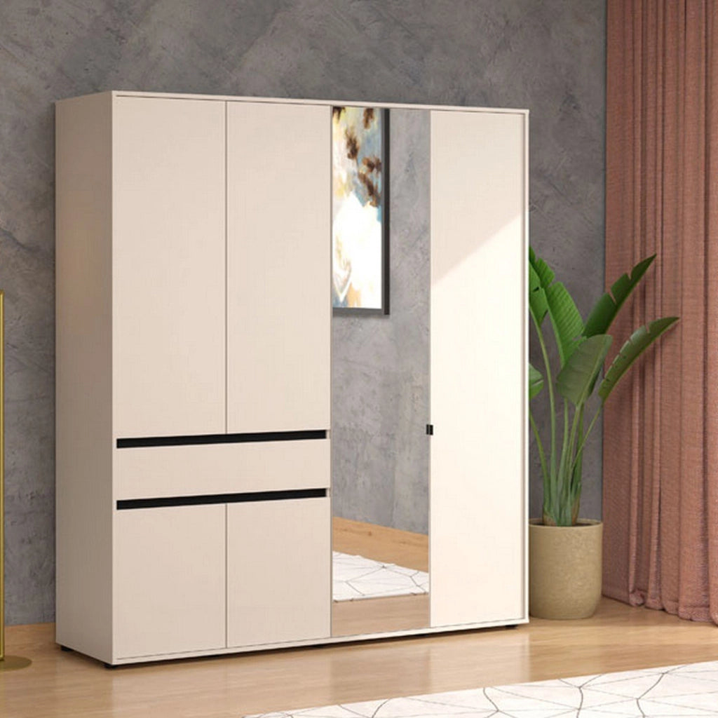 Armadio Camera da Letto Rifreddo, Guardaroba Grande 4 Ripiani, 182.5x210.5h cm Bianco Crema