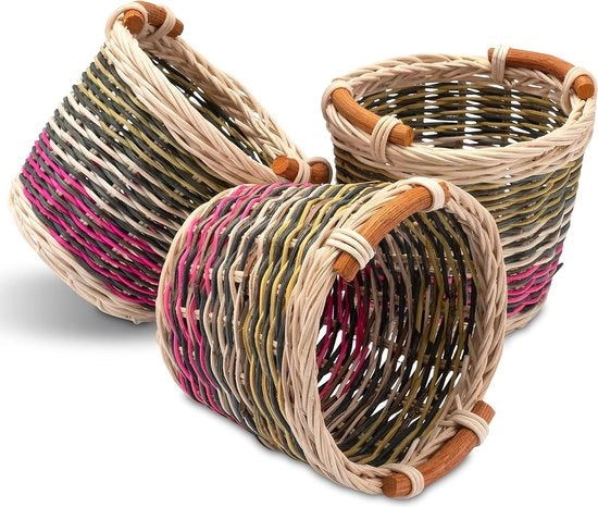 Piccoli cestini intrecciati a mano - piccoli cestini di rattan - piccoli contenitori per riporre e per attività manuali - palloncini di aria calda per regalo - 3 pezzi in set