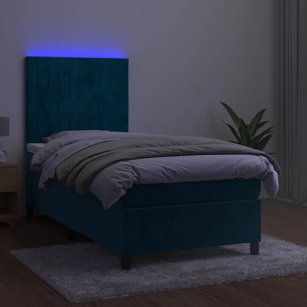 Letto a Molle con Materasso e LED Blu Scuro 90x190cm in Velluto 3136219
