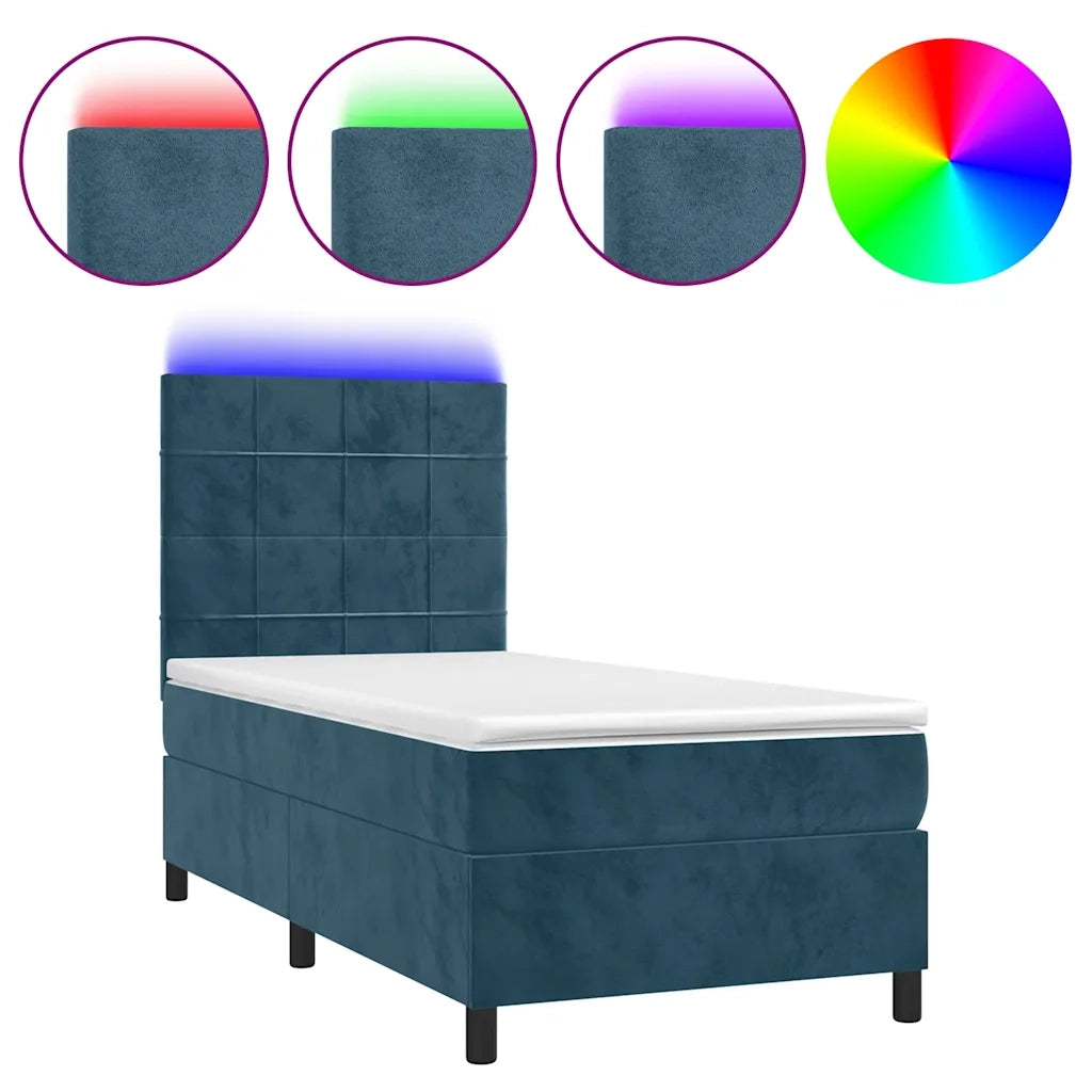 Letto a Molle con Materasso e LED Blu Scuro 90x200cm in Velluto 3136105