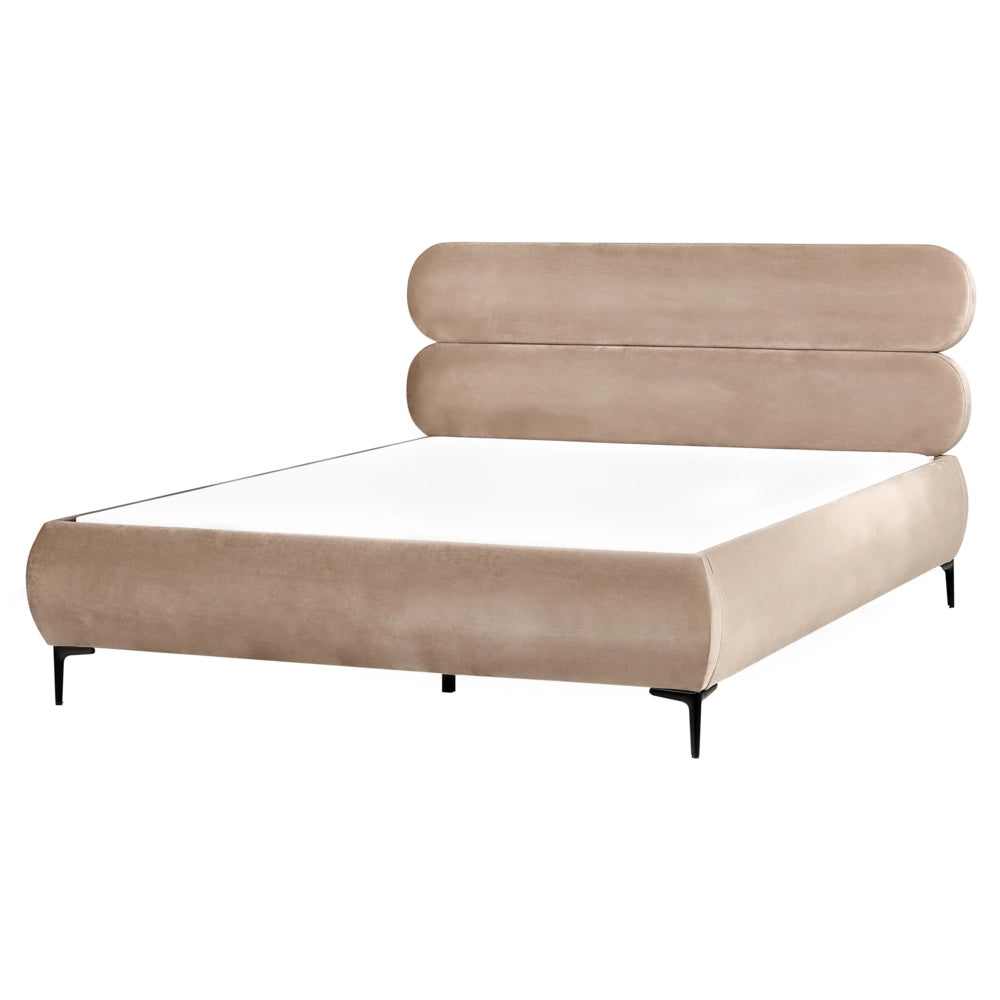 Letto con rete in velluto tortora 160 x 200 cm testata gambe in metallo nero camera da letto classica minimalista