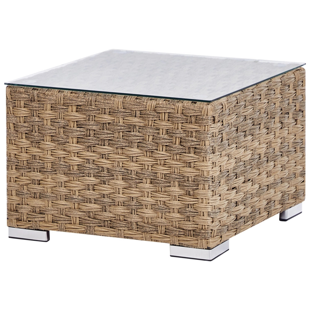 Set da giardino 8 posti in rattan color marrone chiaro lato destro con cuscini beige Divano ad angolo Poltrona Tavolino da caffè
