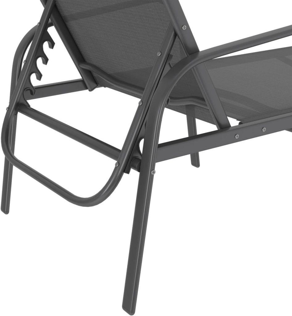 Set di 2 lettini da Giardino reclinabili FIDJI in Acciaio Grigio Antracite e Tessuto Grigio
