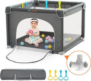 Casa per Bambini 90x90x68cm - Culla per Bambini Opieggiabile - Box per Bambini con Porta di Sicurezza - Spazio di Gioco per Bambini - Senza Sferette - Colore Grigio
