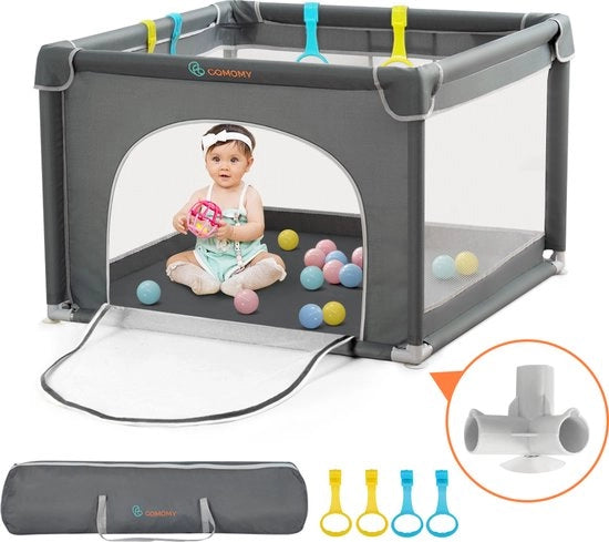 Casa per Bambini 90x90x68cm - Culla per Bambini Opieggiabile - Box per Bambini con Porta di Sicurezza - Spazio di Gioco per Bambini - Senza Sferette - Colore Grigio
