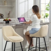 Set 2 Sgabelli Bar Girevoli con Schienale e Braccioli, Rivestimento in Velluto a Coste e Poggiapiedi, Beige