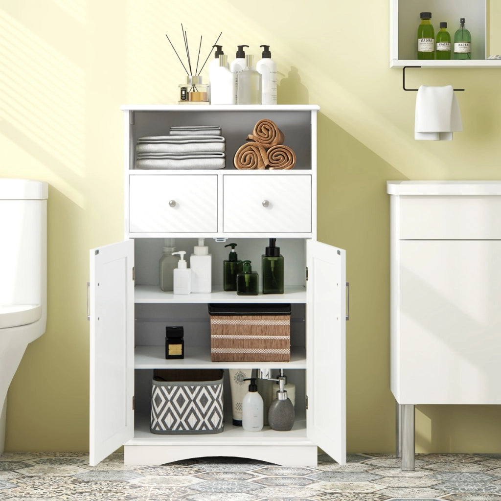 Mobile per bagno con 2 porte 2 cassetti e 2 ripiani regolabili-Organizzatore da pavimento 60x30x108cm Bianco