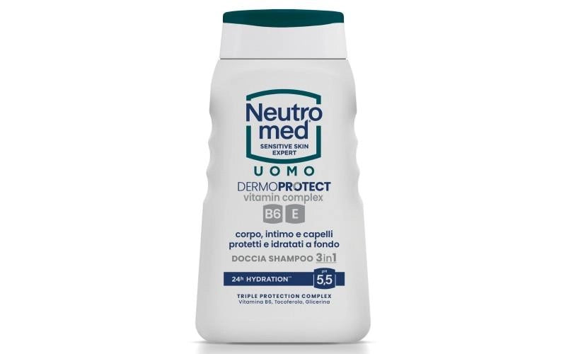 NEUTRO MED DOCCIA SHAMPOO PER UOMO 3 IN 1 DERMOPROTECT VITAMINA B6/E CON GLICERINA E TOCOFEROLO 24H DI IDRATAZIONE PH 5,5