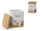 BARATTOLO QUADRATO PER SALE IN CERAMICA CON TAPPO IN LEGNO 9X11H CM ROSE