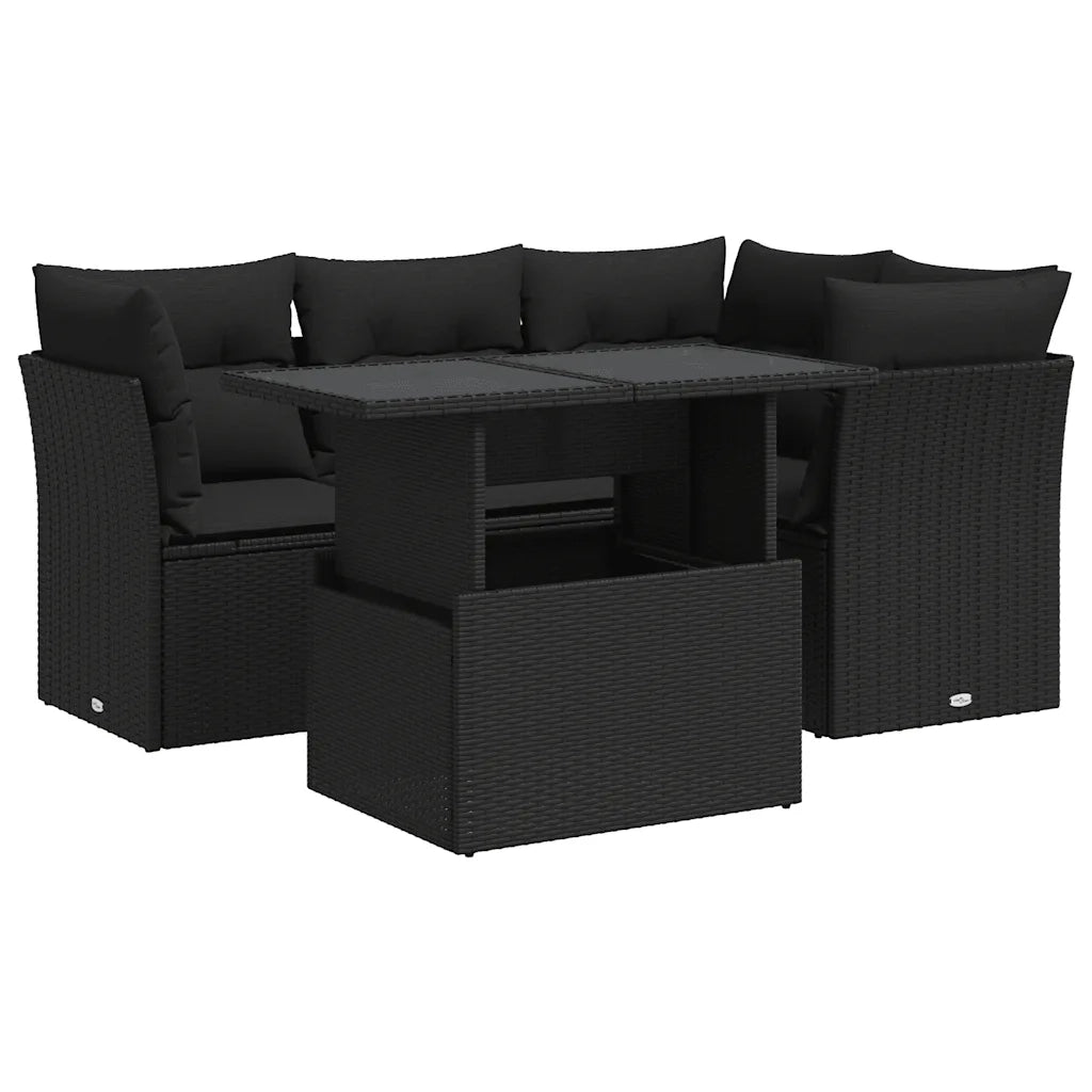 Set Divani da Giardino 5 pz con Cuscini in Polyrattan Nero 3326146