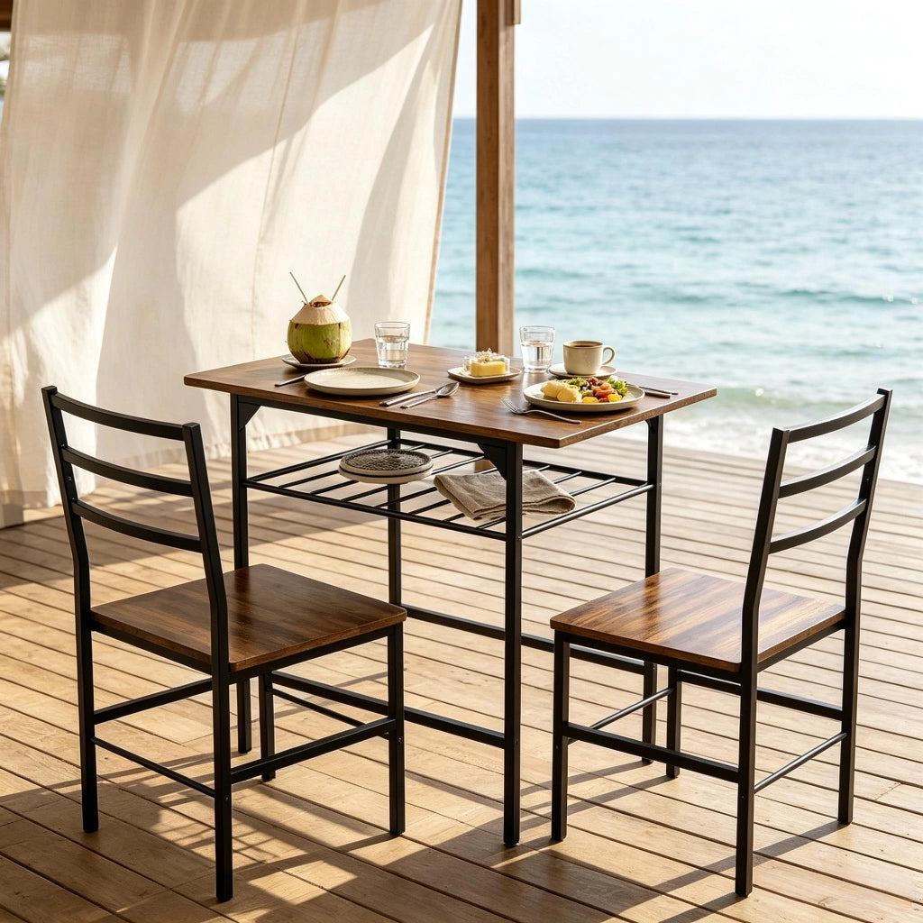 Tavolo da pranzo con 2 sedie e ripiano, stile industriale, per cucina, in metallo e truciolare, 80 × 50 cm