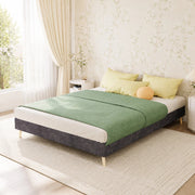 Letto imbottito per cameretta 140x200 cm grigio, design cartoon, struttura stabile in tessuto e metallo