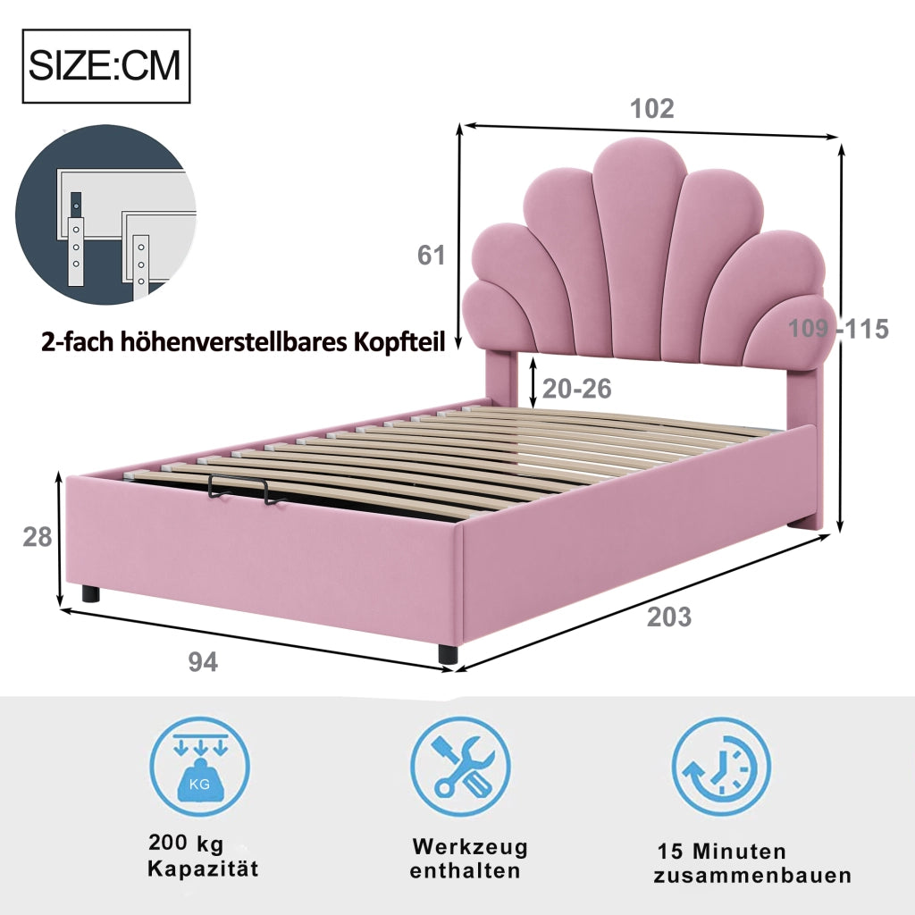 letto imbottito velluto rosa 90 x 200 cm