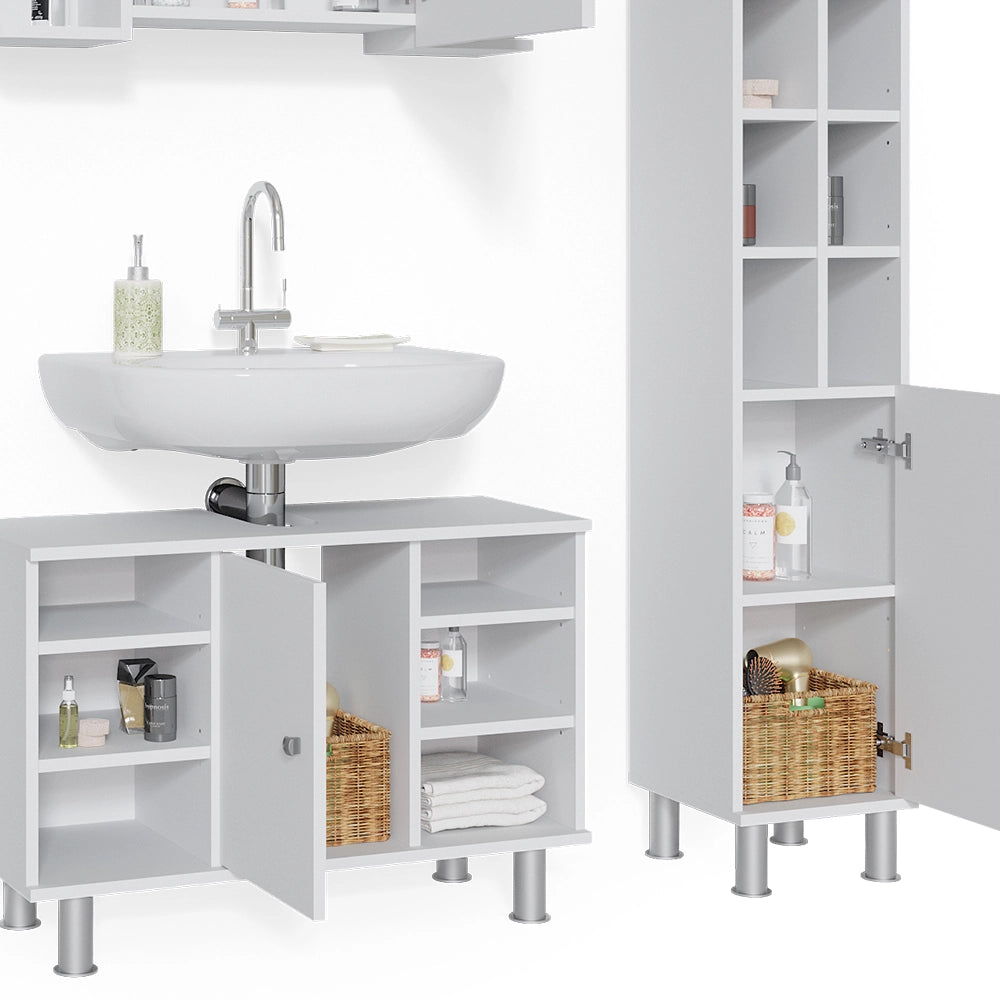 Vicco Set mobili bagno Bianco 4 parti, con armadio alto