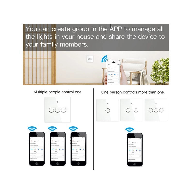 ZigBee Interruttore Smart Da Parete Con 3 Tasti Touch Con Pannello in Cristallo App Tuya Colore Bianco Scatola 503
