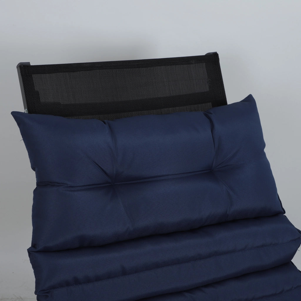 Set di cuscini per lettini da giardino a 2 pezzi in poliestere blu con cinghie regolabili e chiusura con cordino