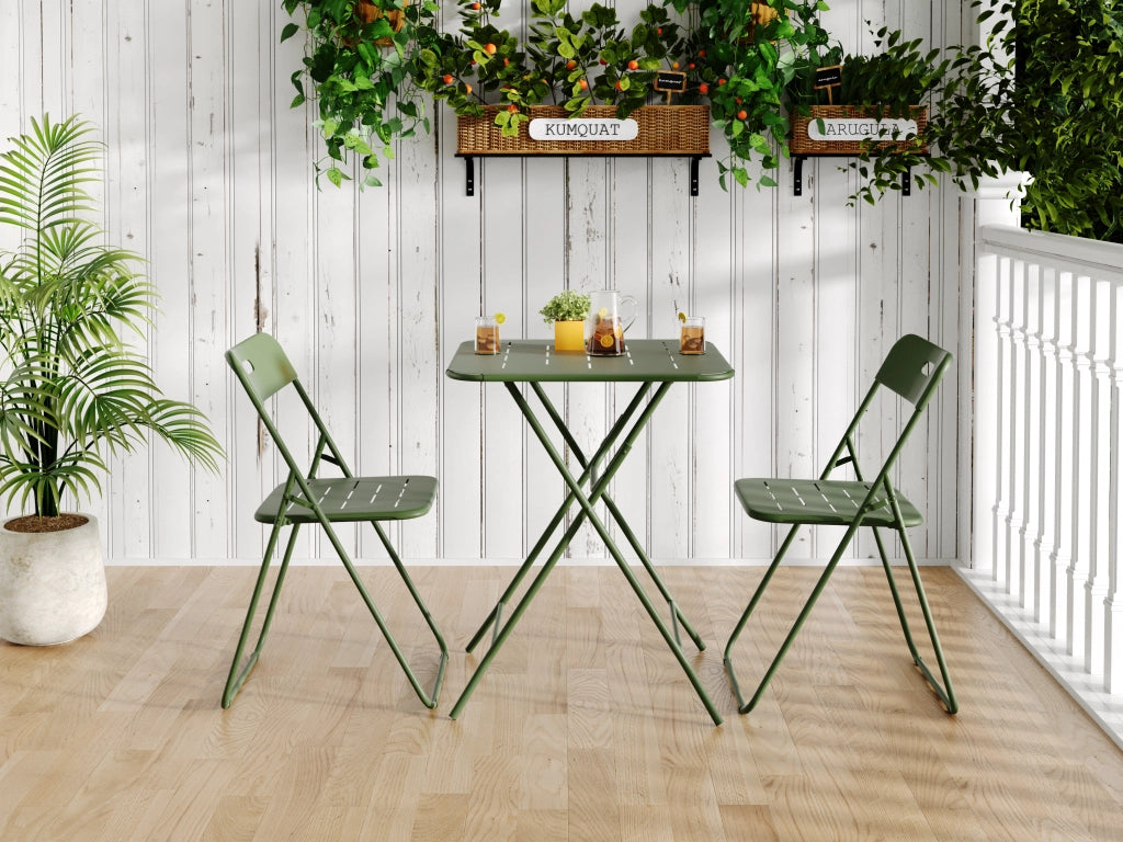 SET BISTROT PIEGHEVOLE 3 PEZZI 2 SEDIE E 1 TAVOLO 60x60x73 cm VERDE