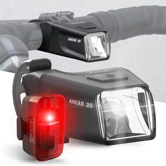 Set di illuminazione per bicicletta 35-15 lux design ricaricabile - conforme a StVZO - luci anteriore e posteriore nero