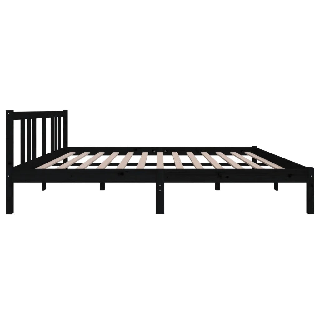 Letto matrimoniale | Letto per adulti | Giroletto Nero in Legno Massello 150x200 cm King Size