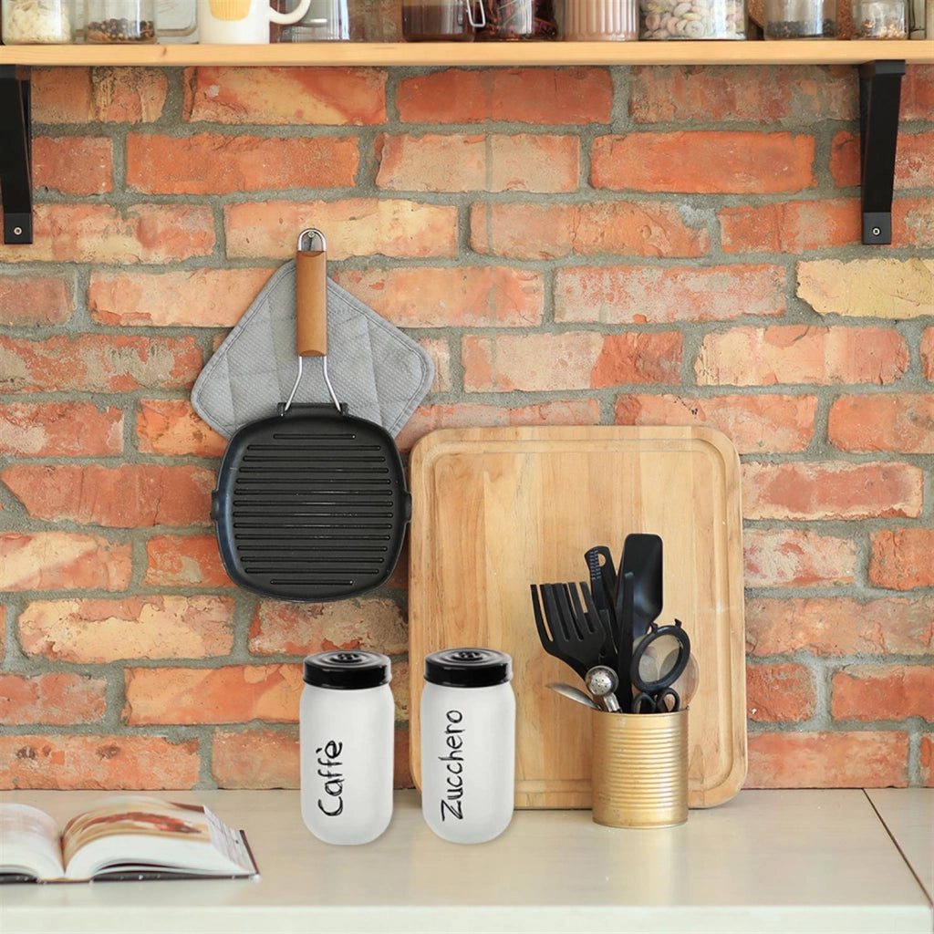 MAURY'S SET BARATTOLI IN VETRO OPACO ZUCCHERO E CAFFÈ DA 1000CC COPERCHIO NERO