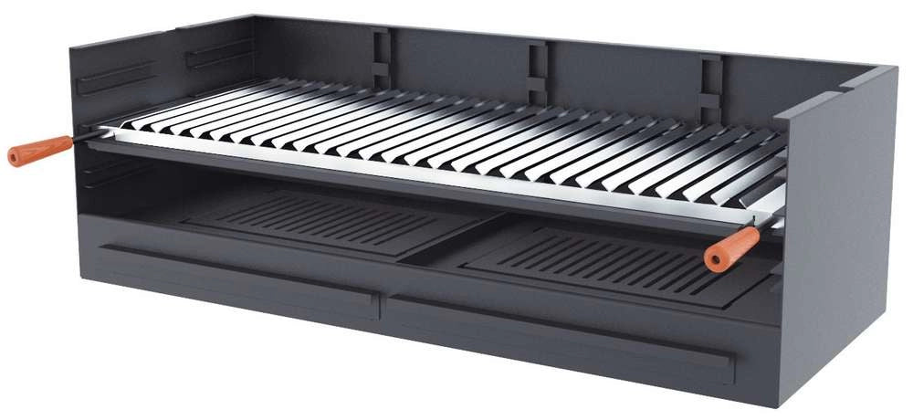 Barbecue a carbonella e legna Griglia in acciaio inox da 100 cm - Libera installazione / Incasso