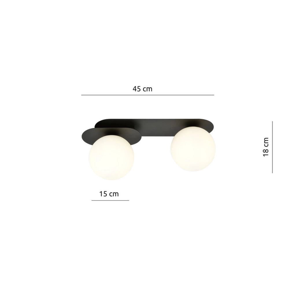 Lampada da soffitto PLAZA in acciaio nero e vetro opale