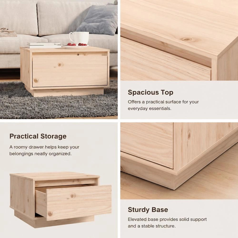 Solid Pine Wood Coffee Table With Drawer Storage, Floating Leg Design Sturdy Durable, Living Room Organizer Easy To Clean