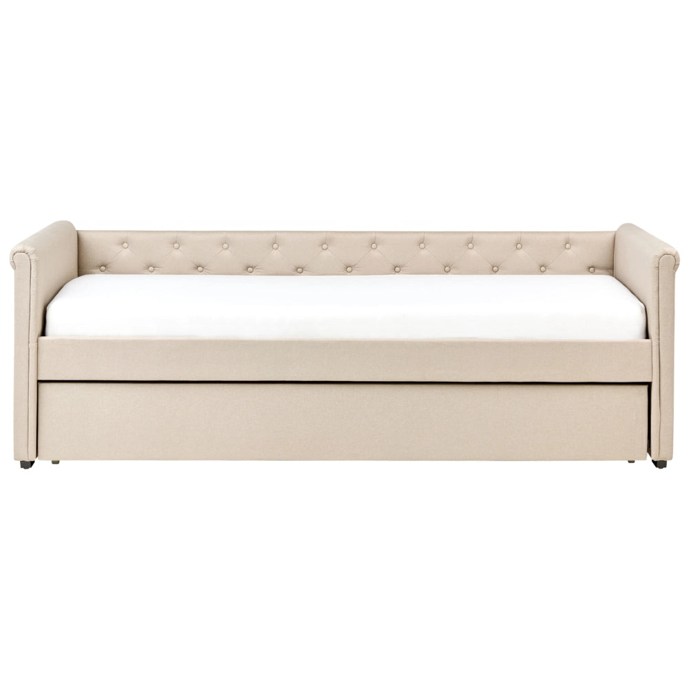 Divano Letto estraibile 90 x 200 cm Rivestimento in tessuto beige Taglia unica Sottoletto per ospiti abbottonato