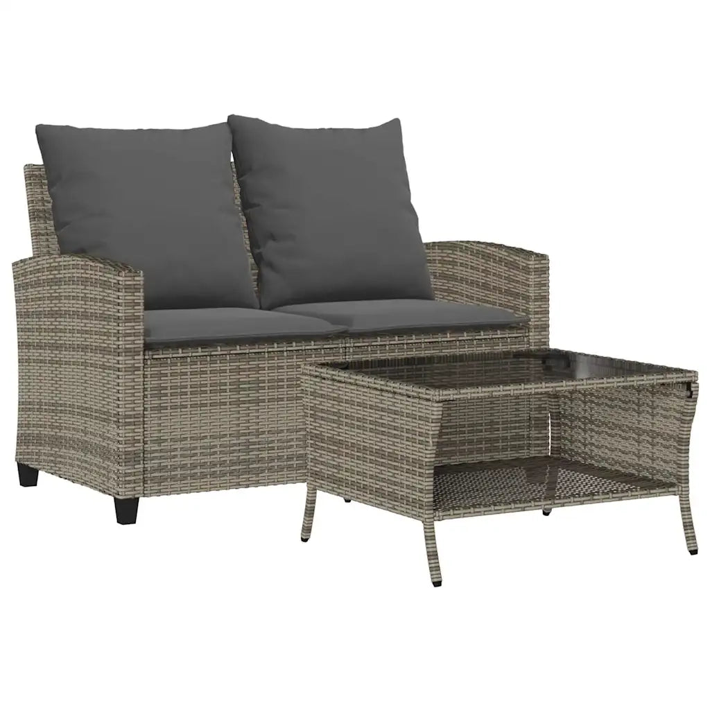 Divano da Giardino a 2 Posti Cuscini&Tavolo Grigio Polyrattan