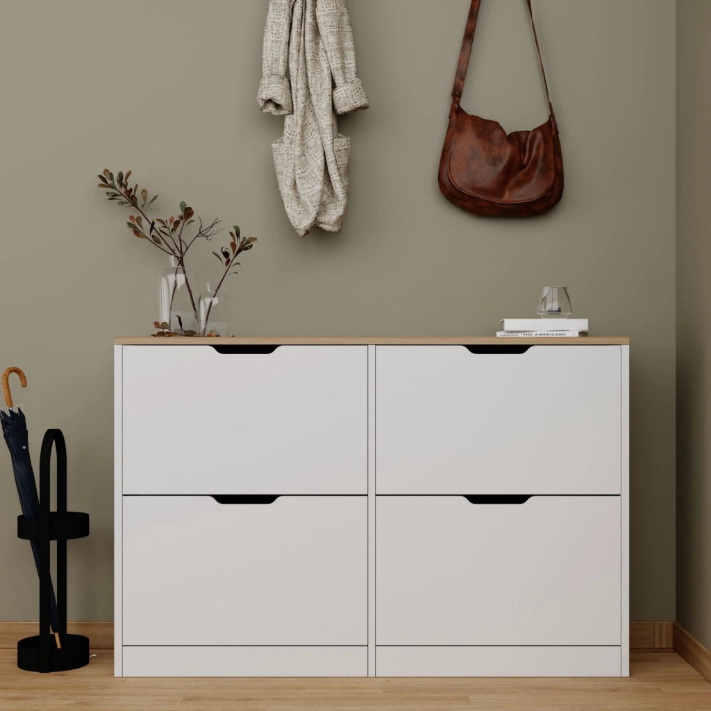 Mobile Portascarpe Invorio, Scarpiera 4 Ripiani, 121x30x79h cm Bianco