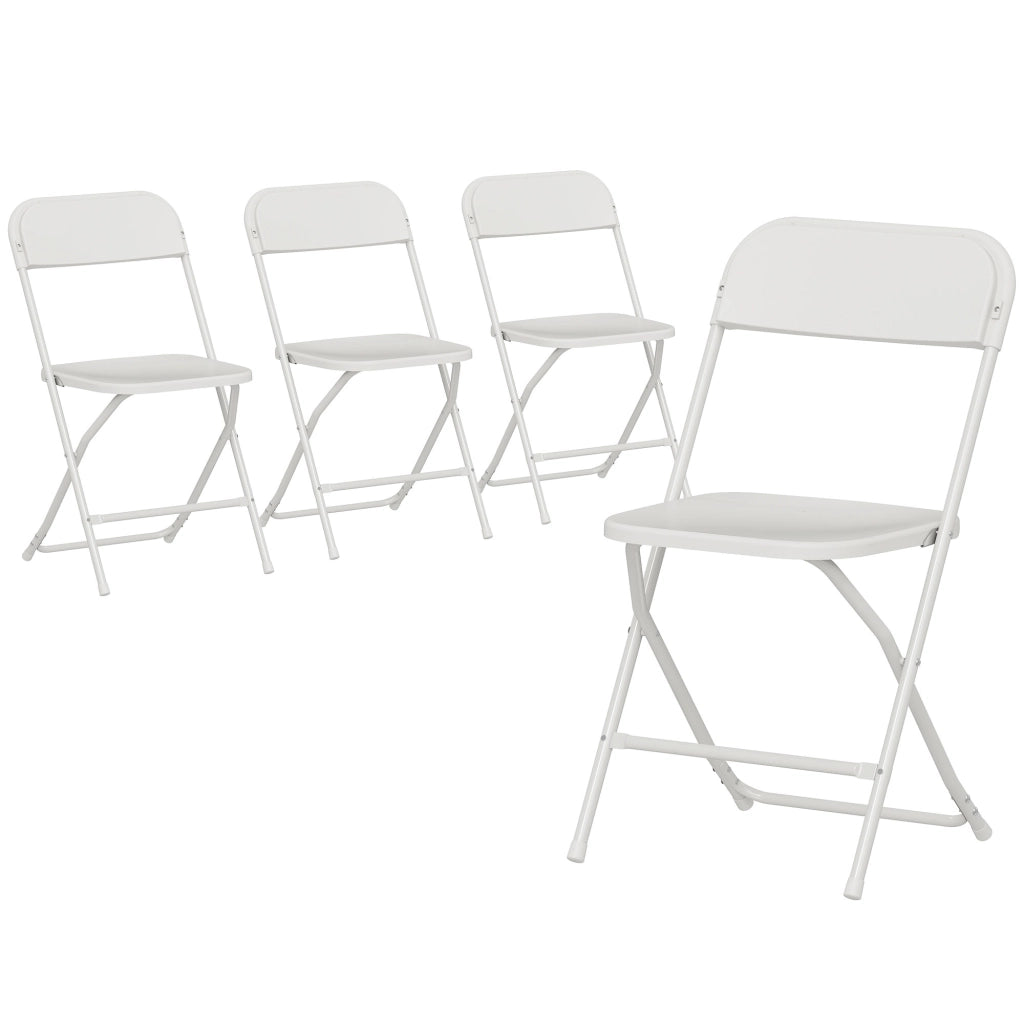 Set 4 Sedie Pieghevoli 45x49x79,5 cm con Fori di Drenaggio in Plastica e Metallo Bianco