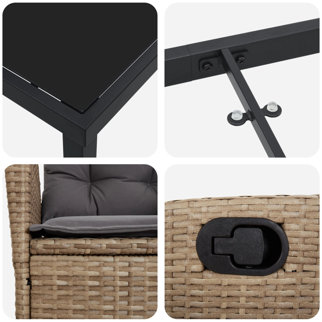 Set da Pranzo da Giardino 5 Pezzi con Cuscini Beige Rattan Polimerico