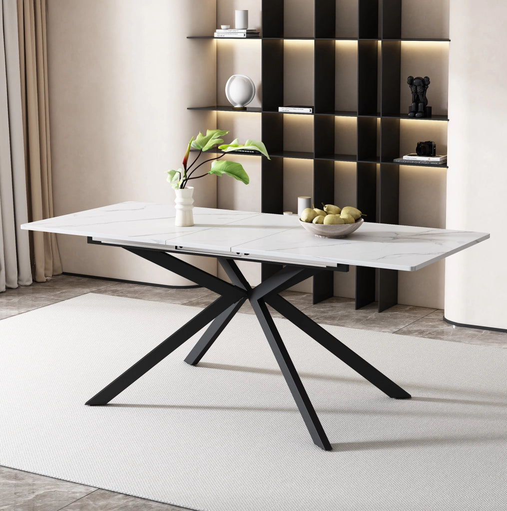 Tavolo da pranzo allungabile rettangolare 150/180x70x75;5 cm in MDF effetto marmo nero e bianco