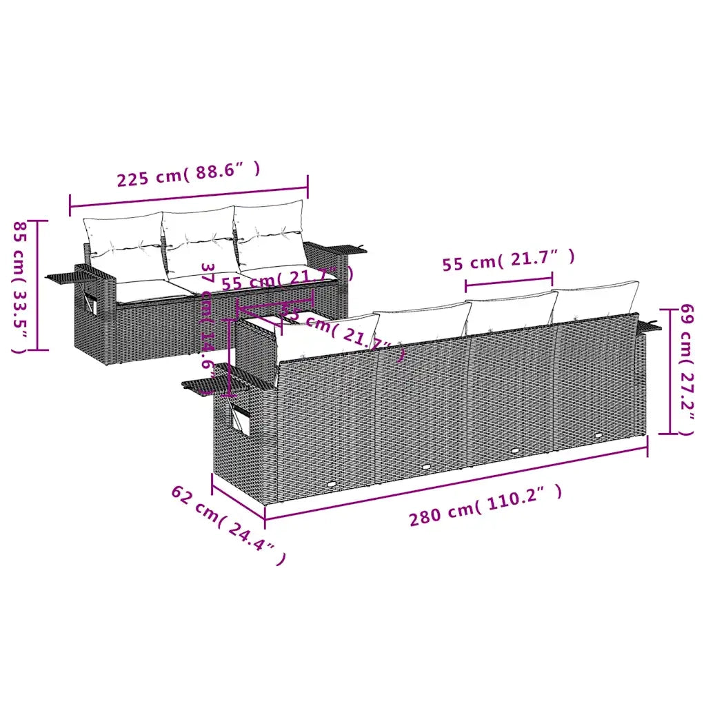 Set Divani da Giardino 8 pz con Cuscini Marrone in Polyrattan 3252270